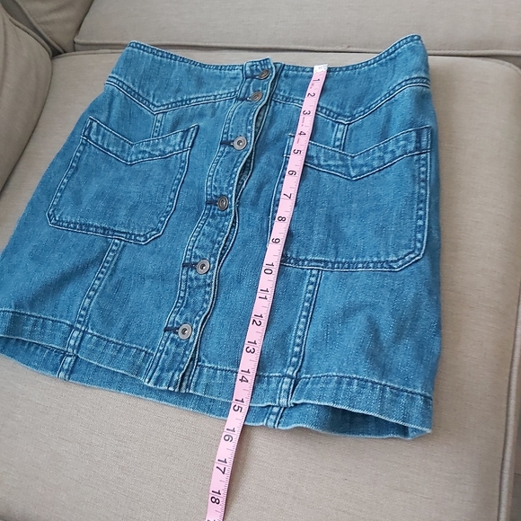 FREE PEOPLE blue denim jean skirt mini button down front - Picture 7 of 13